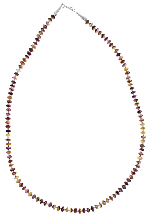 Purple And Orange Oyster Shell Silver Navajo Indian Bead Necklace YX89382